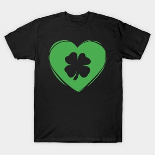 St Patrick’s Day Green Heart Four Leaf Clover T-Shirt